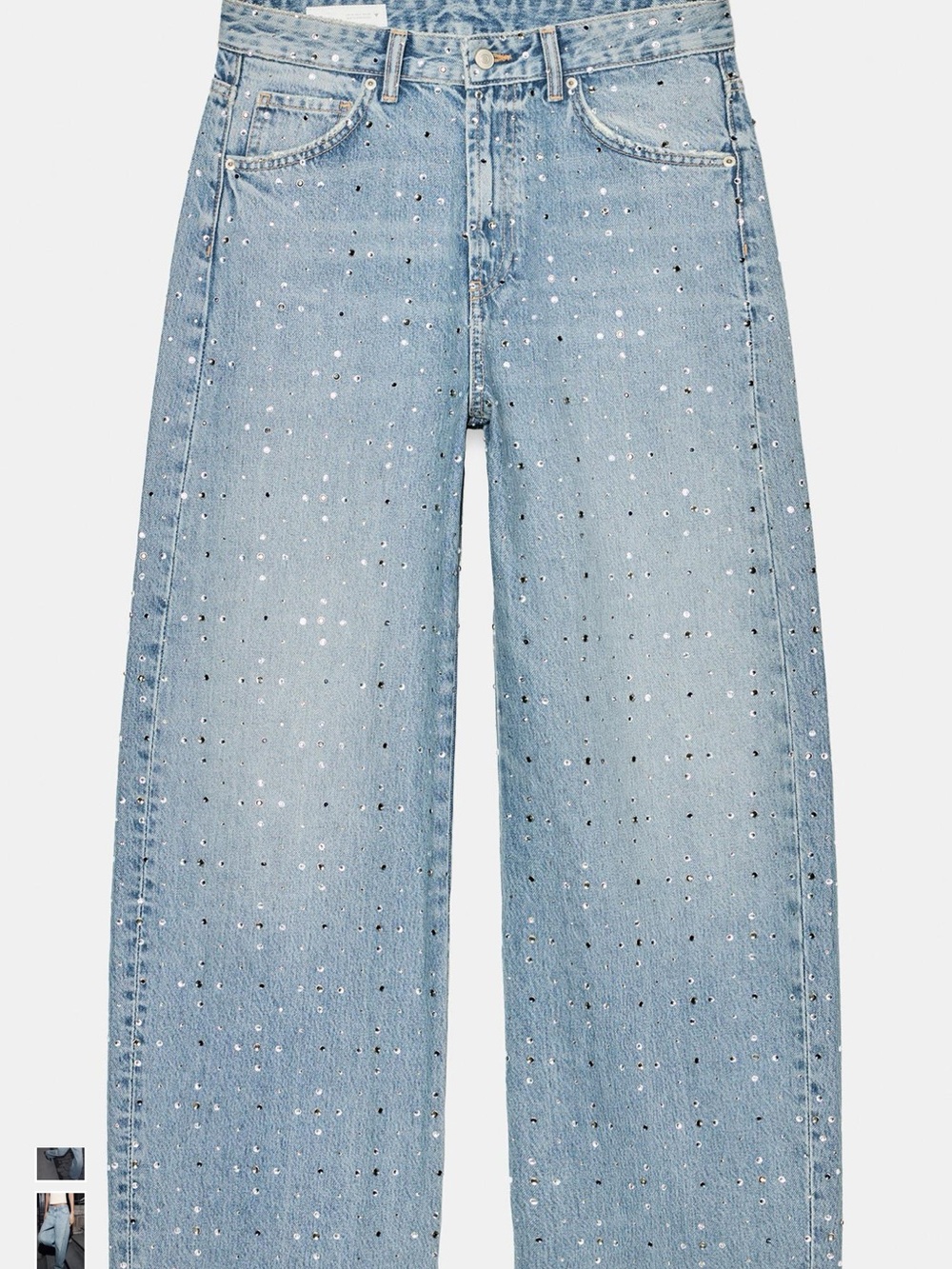 Zara Light Blue Wide-Leg Jeans with Rhinestone Scatter - Picture 3 of 4